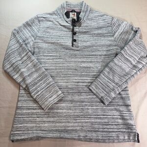 Relwen Mock Neck Loop Back Grey Sweater Pullover Henley Size Large Button